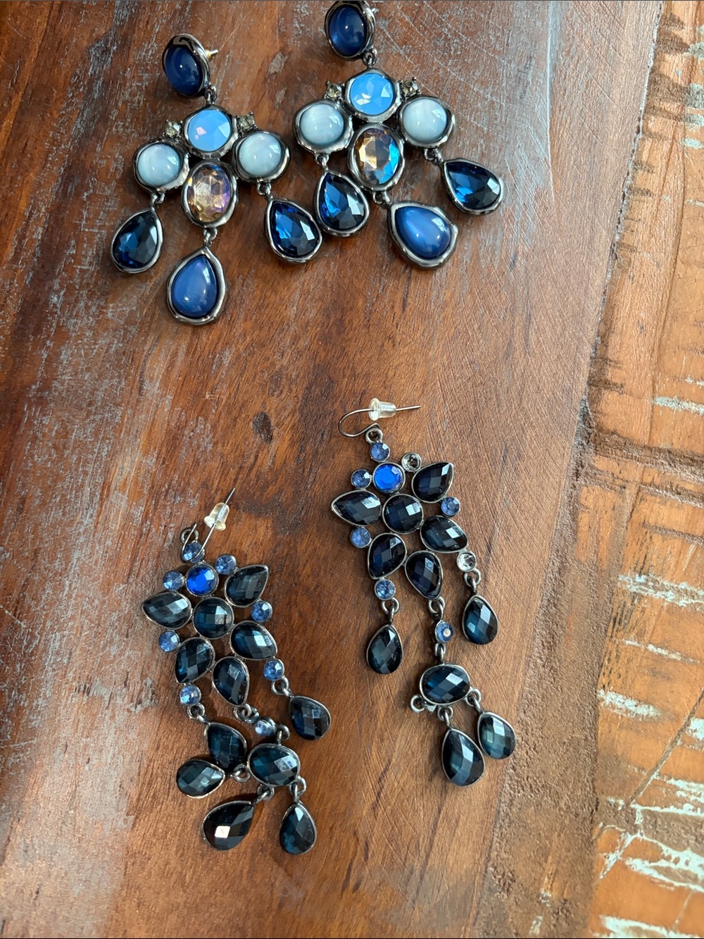 Blue Crystal Drop Statement Earrings - Unbranded